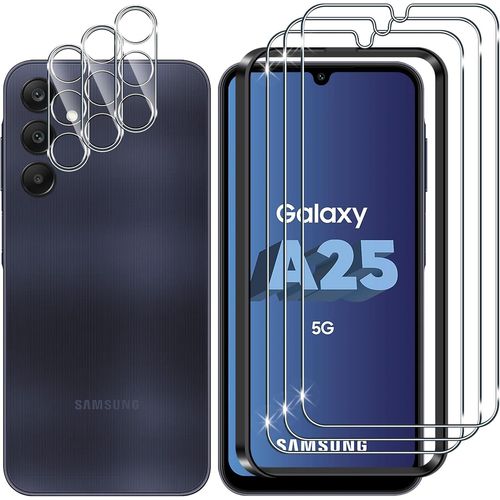Pour Samsung Galaxy A25 5g Verre Trempé,3+3 Pièces Protection Écran+Caméra Arrière Protecteur Film,9h Dureté Hd Anti-Rayures Sans Bulles Protecteurs D'écran Pour Samsung Galaxy A 25 5g