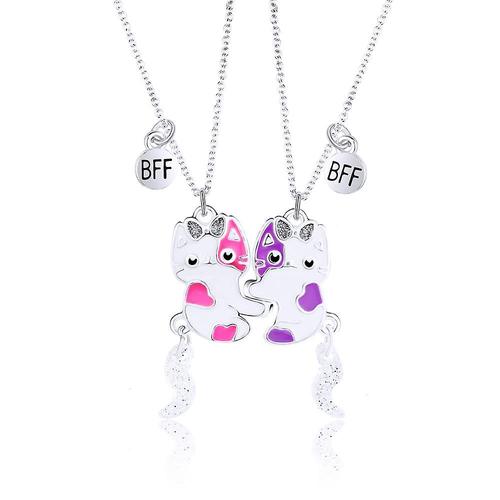 Une Paire De Colliers Meilleurs Amis Chat Mignon, Pendentif D'amitié Magnétique Assorti, Cadeau Pour Filles