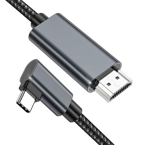 Câble USB C vers HDMI 2m,Câble Type C vers HDMI Angle Droit 4K UHD Cable Thundebrbolt 3/4,Compatible Pour iPhone 15/16 Pro Max,MacBook Pro/Air,Galaxy S23/S22/S21
