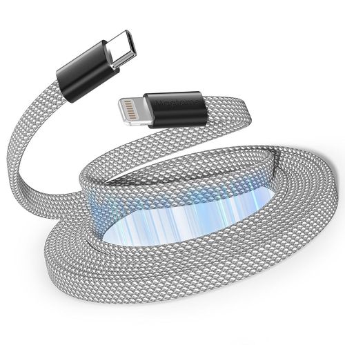 Bobine de câble magnétique USB C vers Lightning,câble de chargeur pour certifié MFI 1,5 m Quick charge PD 3.0,tresse de fil rétractable plat,compatible avec i -Phone 14 13 12 11 pro Max xr XS X