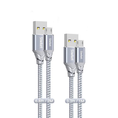 Câbles Micro Usb[1m+2m /Lot De 2] Câble De Charge Usb A Vers Micro Tressé En Nylon Câble De Charge Android Compatible Pour Samsung Galaxy Edge/S7/S6 Edge/S6/S4/S3/J7,Kindle,Xiaomi,Huawei,Gran