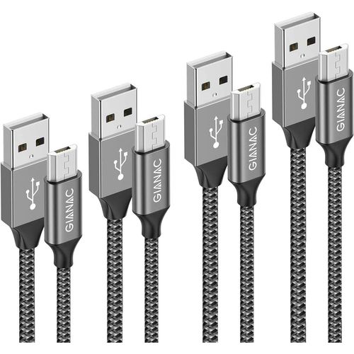 Câble Micro USB,[0.5m 1m 2m 3m/Lot de 4] Nylon Tressé Micro USB Cable Chargeur Charge Rapide et Synchro pour Android Samsung Galaxy S7 S6 Edge J3 J5,Redmi Note 5,Huawei,Sony,Xbox -Gris