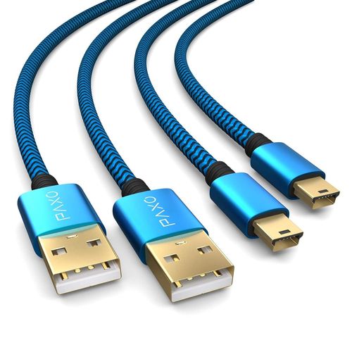 2 X 4m De Câble De Charge Pour Manette Ps3,Usb Vers Mini Câble Usb Long,Câble Tressé (Braided),Doré,Bleu/Noir