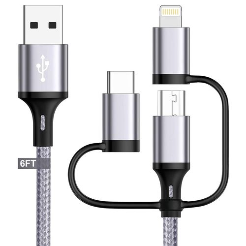 Câble de charge multi rapide 3 en 1 [MFi-Certified] Câble de charge rapide USB de 1,8m avec ports Lightning/Type C/Micro USB pour Phone,iPad,Samsung Galaxy,Huawei,Xiaomi,Sony Xperia,LG,HTC et plus