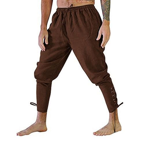 Pantalon À Lacets Pour Hommes, Bande À La Cheville, Costume De Pirate De Navigateur Viking Médiéval, 2xl Marron
