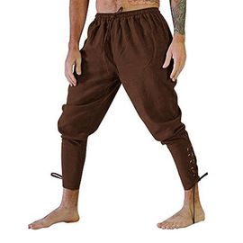Pantalon À Lacets Pour Hommes, Bande À La Cheville, Costume De Pirate De Navigateur Viking Médiéval, 2xl Marron
