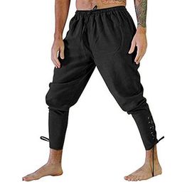 Pantalon À Lacets Pour Hommes, Bande À La Cheville, Costume De Pirate De Navigateur Viking Médiéval, M Noir