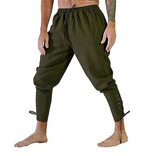Pantalon À Lacets Pour Hommes, Bande À La Cheville, Costume De Pirate De Navigateur Viking Médiéval, Pantalon 4xl, Vert Armée
