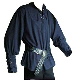 Costume De Style Pirate Viking De La Renaissance Médiévale Pour Hommes, Chemisier À Manches Longues, Chemise 3xl Bleu