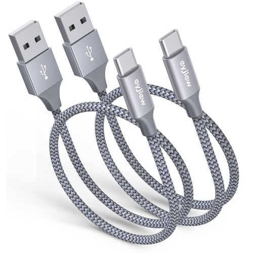 Cable USB C 50cm Court [0.5M,Lot de 2],Câble USB vers USBC Charge Rapide 3A Nylon Tressé Chargeur pour iPhone 16e/16/15 Pro max,Galaxy S25 S24 S23 A55 A35 Redmi Note 13 Pro 12 P60 P50,PS5