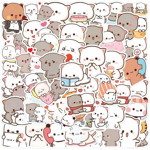 KALANKA-Lot de 60 autocollants Kawai chat pour voiture, ordinateur portable, téléphone, guitare, skateboard, moto, vélo, Kawaii, chat, en vinyle, imperméable, esthétique, pour adolescents, enfants, a