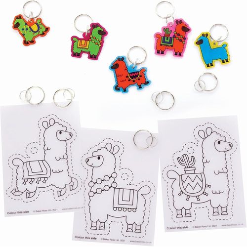 KALANKA-Lama FC409 Lot de 10 porte-clés, en film rétractable, kit de bricolage pour enfants, à colorier et à suspendre, pour enfants