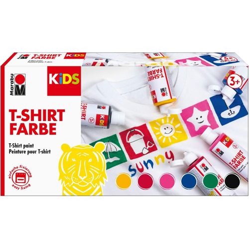 KALANKA-0308000000001 Kids T-Shirt Lot de 6 peintures de 80 ml, pour les tissus, adaptées pour des designs créatifs sur des textiles clairs, après fixation, résistants au lavage jusqu'à 60 °C