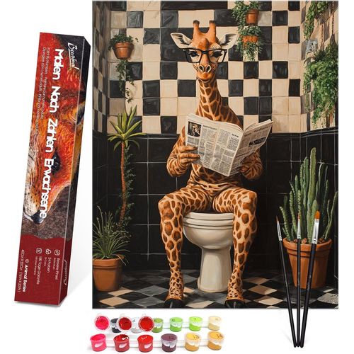 KALANKA-Peinture par Numéros Animaux adultes avec pinceaux et peinture acrylique - 40 x 50 cm, Sans Cadre, Girafe lisant 1