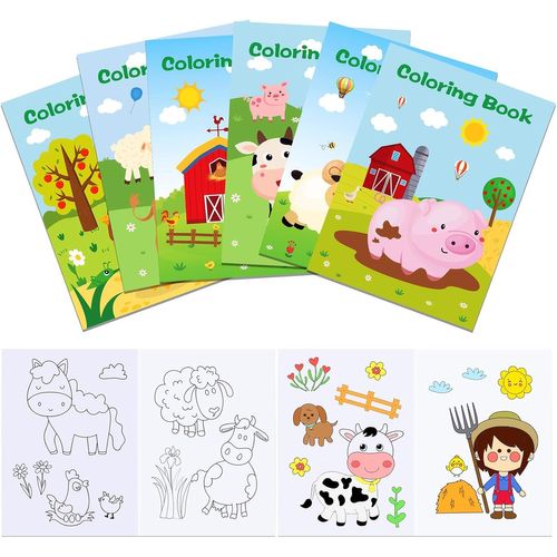 KALANKA-12 Mini Livres à Colorier Enfants, Mini Coloriage Enfants, Livrets de Coloriage Fille Garçon, Animaux de la Ferme, Petits Cadeaux Anniversaire, Remplissage Sacs Surprise