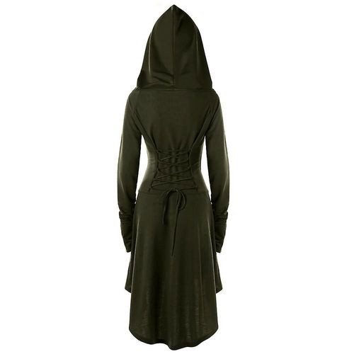 Costume De Renaissance Pour Femmes, Robe Gothique À Capuche Unie, Longue Robe À Capuche, Cape 2xl, Vert Armée