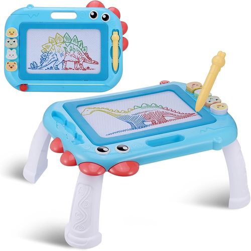 KALANKA-Ardoise Magique Enfant, Tableau Magique avec Pieds Amovibles et Stylo, Ardoise Magique 4 Zones de Couleur, Tablette Dessin Enfant Facile à Essuyer, Educatifs Jouet Enfant 2, 3, 4 Ans (Bleu)