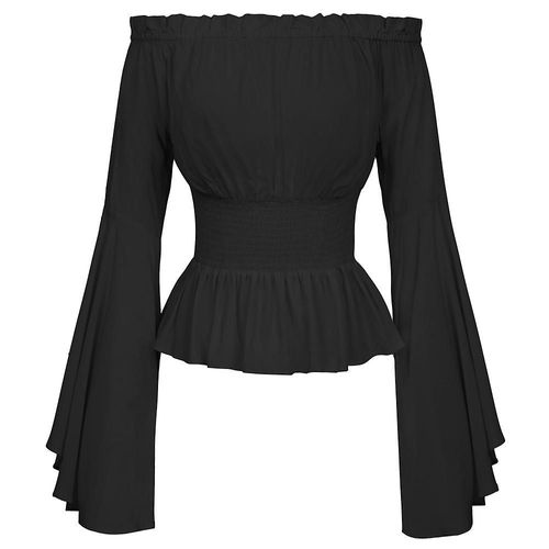 Chemisier Renaissance Pour Femme - Style Victorien Médiéval - Épaules Dénudées - Manches Longues - Costume De Pirate Cosplay - S - Noir