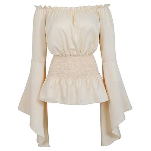 Chemisier Renaissance Pour Femme - Style Victorien Médiéval - Épaules Dénudées - Manches Longues - Costume De Pirate Cosplay - Xl - Beige