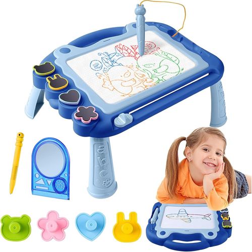 KALANKA-Ardoise Magique Grande avec Pieds, Tableau de Dessin Magnétique Effacable, Table Dessin Magique Enfant, Jouets Éducatifs Cadeau d'anniversaire pour Garçons Filles Bambin 3-6 Ans (Bleu)