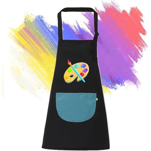 KALANKA-Tablier Enfant, 1 Pièces Tablier Enfants avec Poches, Tablier Peinture Enfant, Réglables Kids Tablier de Chef pour Garçons Filles Artisanat Peinture Cuisine Coloriage, 5-11 Ans