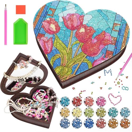 KALANKA-Cadeau Fille 5 6 7 8 9 10 Ans: Diamond Painting Boîte à Bijoux, Activites Manuelles pour Enfants 5-12 Ans, Boîte de Rangement pour Bijoux, Loisirs Créatifs Activités Fille Idée Cadeau (Tulipe
