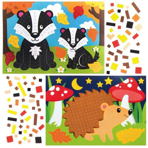 KALANKA-AX209 Kits D'Illustrations Animaux De La Forêt En Mosaïque - Paquet De 4, Activités D'Artisanat À Peler Et Coller Pour Les Fêtes De Noël