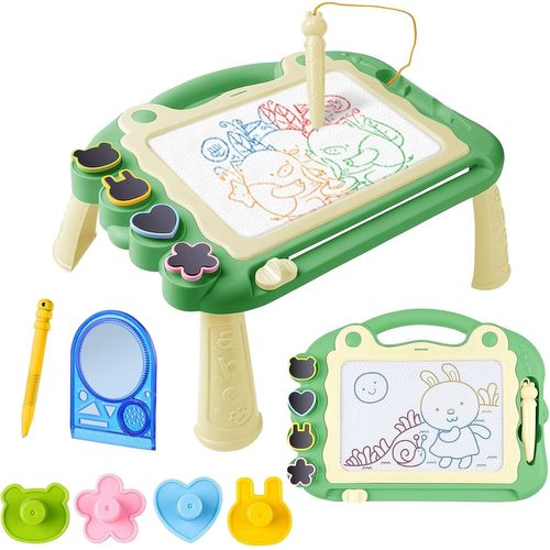 KALANKA-Ardoise Magique Grande avec Pieds, Tableau de Dessin Magnétique Effacable, Table Dessin Magique Enfant, Jouets Éducatifs Cadeau d'anniversaire pour Garçons Filles Bambin 3-6 Ans (Vert)
