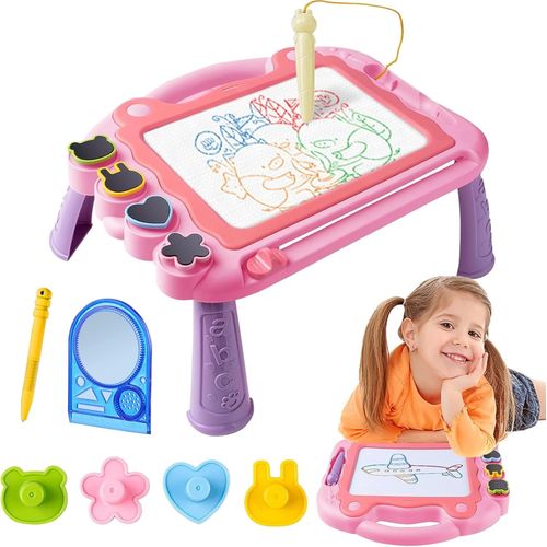 KALANKA-Ardoise Magique Grande avec Pieds, Tableau de Dessin Magnétique Effacable, Table Dessin Magique Enfant, Jouets Éducatifs Cadeau d'anniversaire pour Garçons Filles Bambin 3-6 Ans (Rose)
