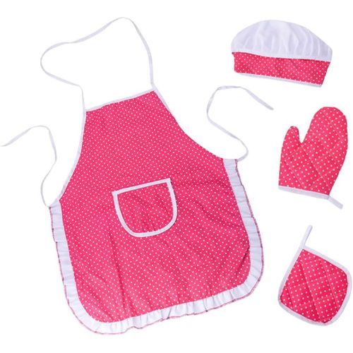 KALANKA-Ensemble Chef pour Enfants, réglable Tablier Cuisine pour Tout Petit avec Chapeau Chef, Gant de Cuisine pour Enfants, Tapis Résistant à La Chaleur Garçons Filles de 3 à 8 Ans (Rose Rouge)