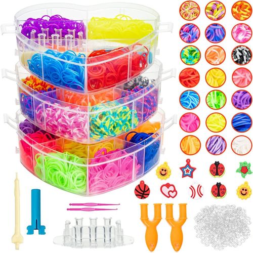 KALANKA-Boîte de Bracelets en Caoutchouc 4200 Bandes en Silicone DIY - Kit de Fabrication pour Filles et Garçons - Anneaux, Colliers - Boîte C?ur