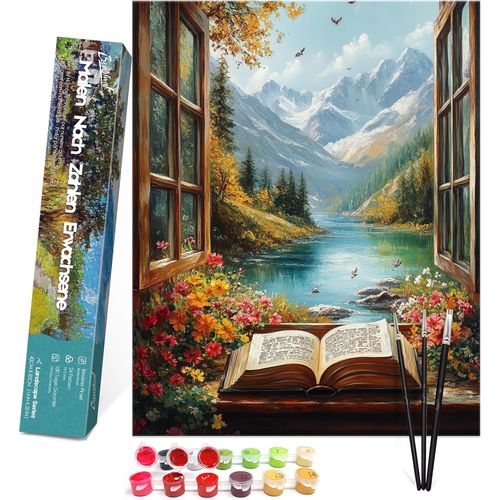 Kalanka-Peinture Par Numéros Paysage Adultes Avec Pinceaux Et Peinture Acrylique - 40 X 50 Cm, Sans Cadre, Lecture En Plein Air 2 