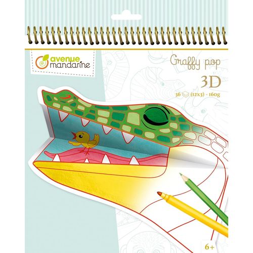 KALANKA-MY MANDARINE GY107C - Carnet de coloriage Graffy Pop 3D - 36 personnages prédécoupes - À partir de 6 ans - ANIMAUX DE LA SAVANE