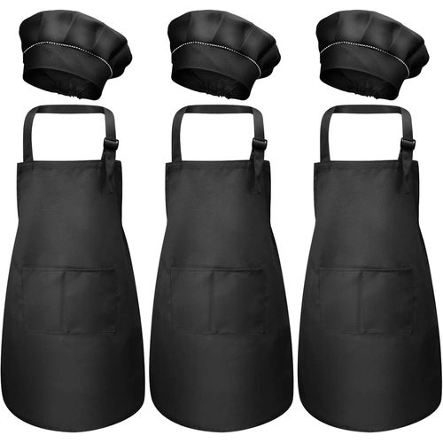 KALANKA-3 Set Tablier Enfant et Chapeau de Chef, Ajustable Bambin Tabliers de Cuisine avec Poches pour Filles Garçons, Tablier de Chef Jardin pour Cuisson Peinture L'artisanat (M pour 3-6 Ans)