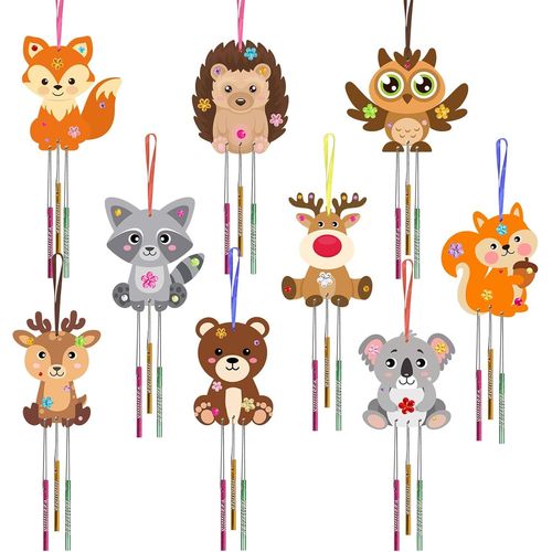 KALANKA-9pcs Carillons DIY pour Enfant Kit Carillon à Fabriquer en Bois Carillon d'animal à Peindre Loisir Créatif Fille Garçon Décoration Activité Manuelle Fête Halloween Anniversaire