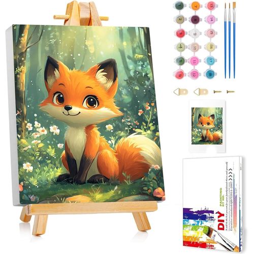 KALANKA-Peinture par numéros pour enfants avec cadre, motif renard à partir de 5, 6, 7, 8, 9, 10 ans, fille et garçon, peinture par numéros, pour cadeaux et décoration murale, 24 x 30 cm, avec cheval