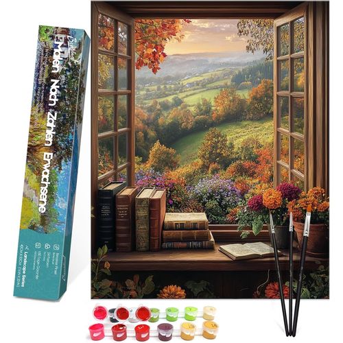 Kalanka-Peinture Par Numéros Paysage Adultes Avec Pinceaux Et Peinture Acrylique - 40 X 50 Cm, Sans Cadre, Lecture En Plein Air 1 