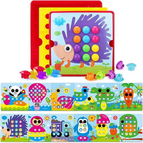KALANKA-Enfant Jeu mosaique Enfant Jeux Mosaïque Colorée Montessori 2 3 4 Ans Jeux Contient 46 Perles et 12 Cartes Mosaique Loisir Creatif Enfant d'apprentissage Précoce pour Garçon Filles Cadeau