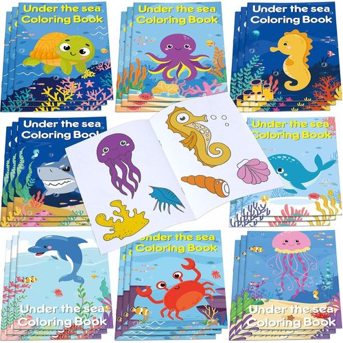 KALANKA-24 Pcs Livres de Coloriage Animaux de l'Océan Poisson Sirène Mini Livres à Colorier en Vrac Cahiers d'Activités à Colorier Under The Sea Album de Dessins pour Enfants (Animaux d'Océan)