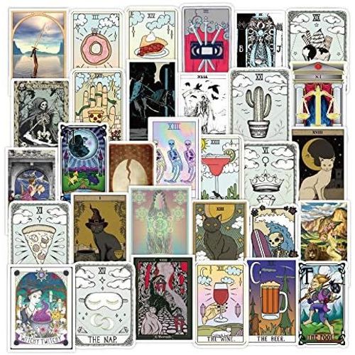 KALANKA-Lot de 50 autocollants de tarot pour ordinateur portable astrologie, téléphone, bouteille d'eau, skateboard, valise, guitare, pad, autocollants esthétiques en vinyle mignons, imperméables,