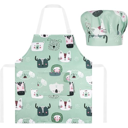 KALANKA-Tablier de Cuisine Enfant avec Toque,Tablier de Cuisine Réglable avec Poches,Tablier Enfant Ecole Filles ou Garçons pour Cuisson Peinture Artisanat Jardinage