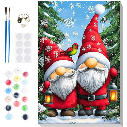 KALANKA-Gnome Peinture Numéro Enfant et Adulte avec Cadre, Noël Peinture par Numéro, Art avec Pinceaux, Loisirs Créatifs, Activité Manuelle, Cadeau Femme, 20x30cm