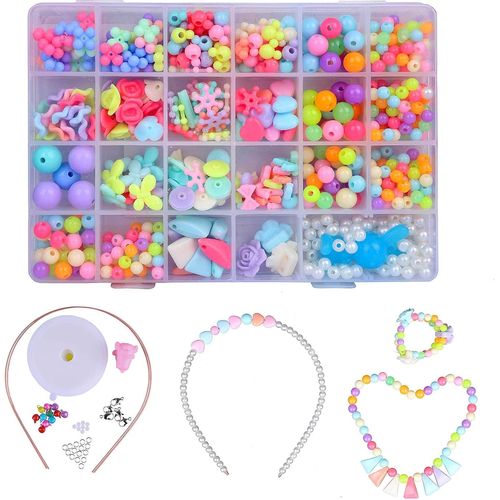 KALANKA-Perles pour Enfants,DIY Perles Plastique Coloré 24 Compartiments Kit De Loisirs Créatifs L'atelier De Bijoux Fabrication de Bracelet Collier en PVC Box comme cadeau pour les enfants filles 70