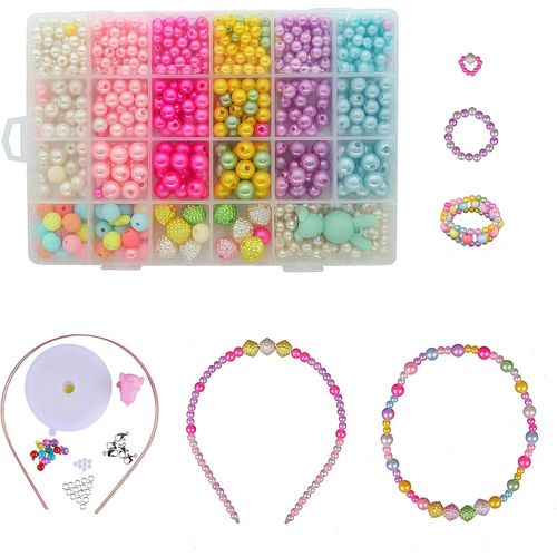 KALANKA-Perles pour Enfants,DIY Perles Plastique Coloré 24 Compartiments Kit De Loisirs Créatifs L'atelier De Bijoux Fabrication de Bracelet Collier en PVC Box comme cadeau pour les enfants filles 48
