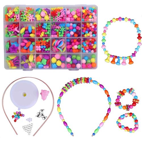 KALANKA-Perles pour Enfants,DIY Perles Plastique Coloré 24 Compartiments Kit De Loisirs Créatifs L'atelier De Bijoux Fabrication de Bracelet Collier en PVC Box comme cadeau pour les enfants filles 65