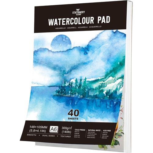 Kalanka-Stationery Island Papier Aquarelle A6, 40 Feuilles Carnet 300g. Bloc Premium Double Texture Pour Dessin Et Croquis