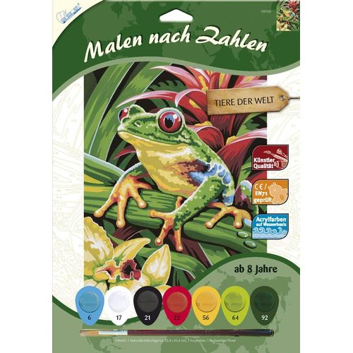 KALANKA-Mammut 105103 \u2013 Kit de Peinture au numéro au Motif Animal, Grenouille Arbre, kit Complet avec modèle de coloriage imprimé au Format A4, 7 peintures acryliques et Pinceau, kit de Peinture
