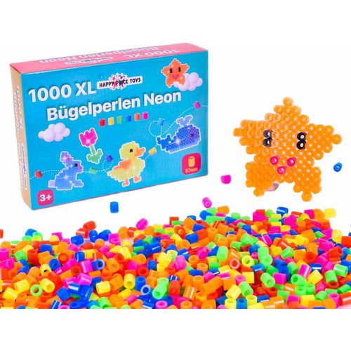 KALANKA-Lot de 1000 perles à repasser Maxi XL de 10 mm - Couleurs fluo - Grandes perles à repasser de 10 mm - Pour les enfants à partir de 3 ans.