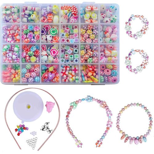 KALANKA-Perles pour Enfants,DIY Perles Plastique Coloré 24 Compartiments Kit De Loisirs Créatifs L'atelier De Bijoux Fabrication de Bracelet Collier en PVC Box comme cadeau pour les enfants filles 40