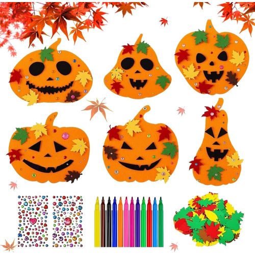 KALANKA-Artisanat d'Automne Ensemble d'Enfants, 12 Pièces Citrouille Bricolage Automne pour Enfants, Autocollants en Mousse pour Thanksgiving, Kits Citrouille Feutre D'artisanat pour Craft DIY Orneme